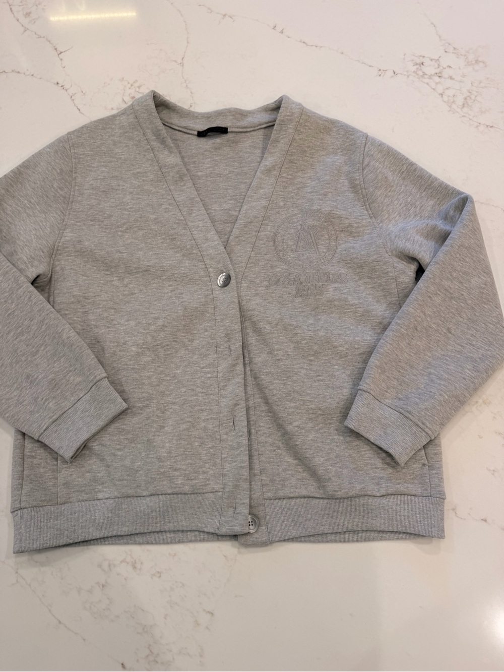 Los Angeles 1975 Embroidered Gray Cardigan Sweatshirt – Oversized Lounge Layer